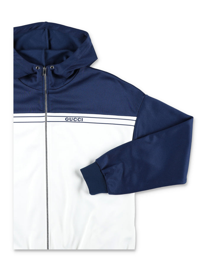 Gucci bicolor technical jersey hoodie jacket for kids Sunlight/prussian Bl Polyester Sweatshirt