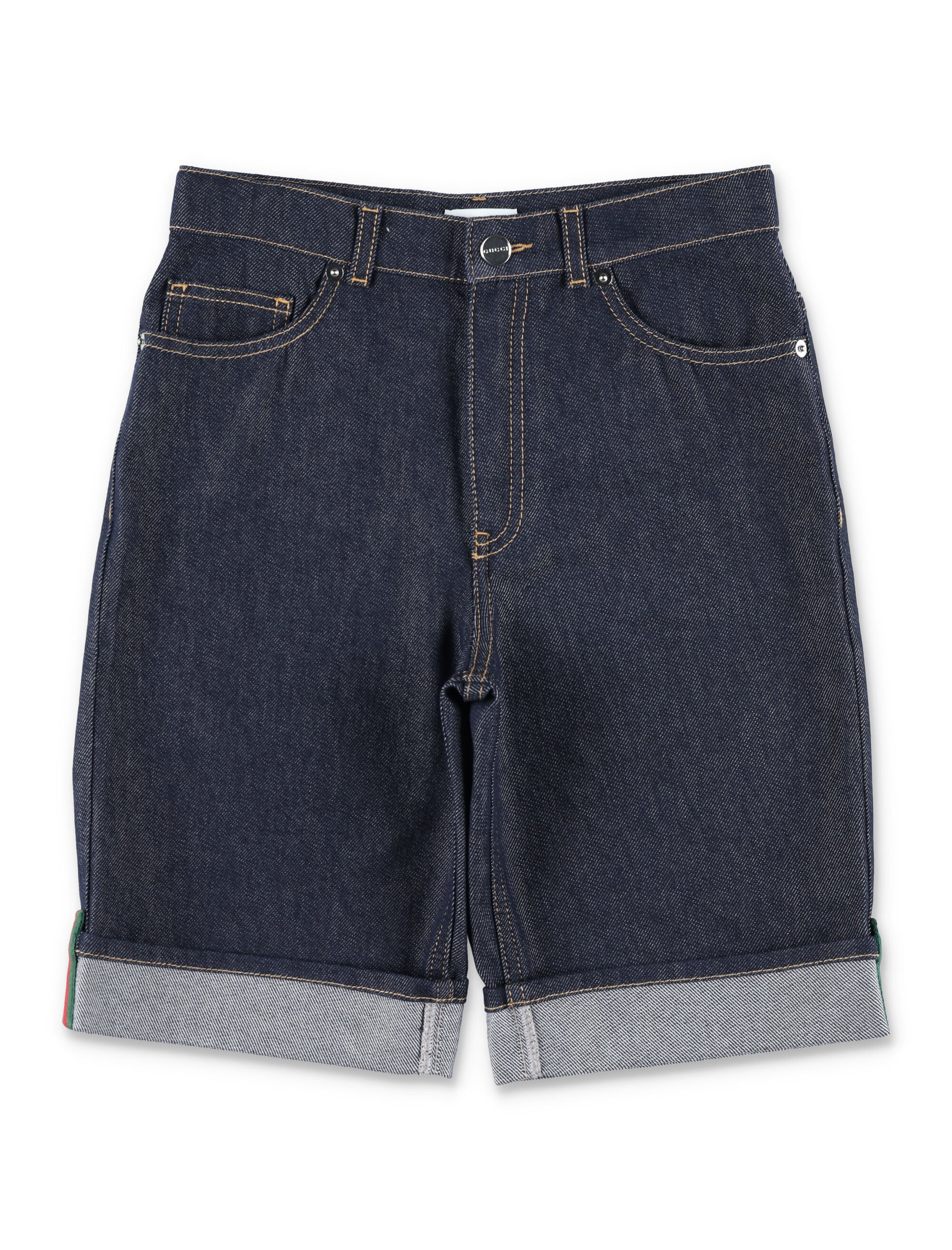 Gucci Denim Shorts for Boys with Web Detail Dark Blue Cotton
