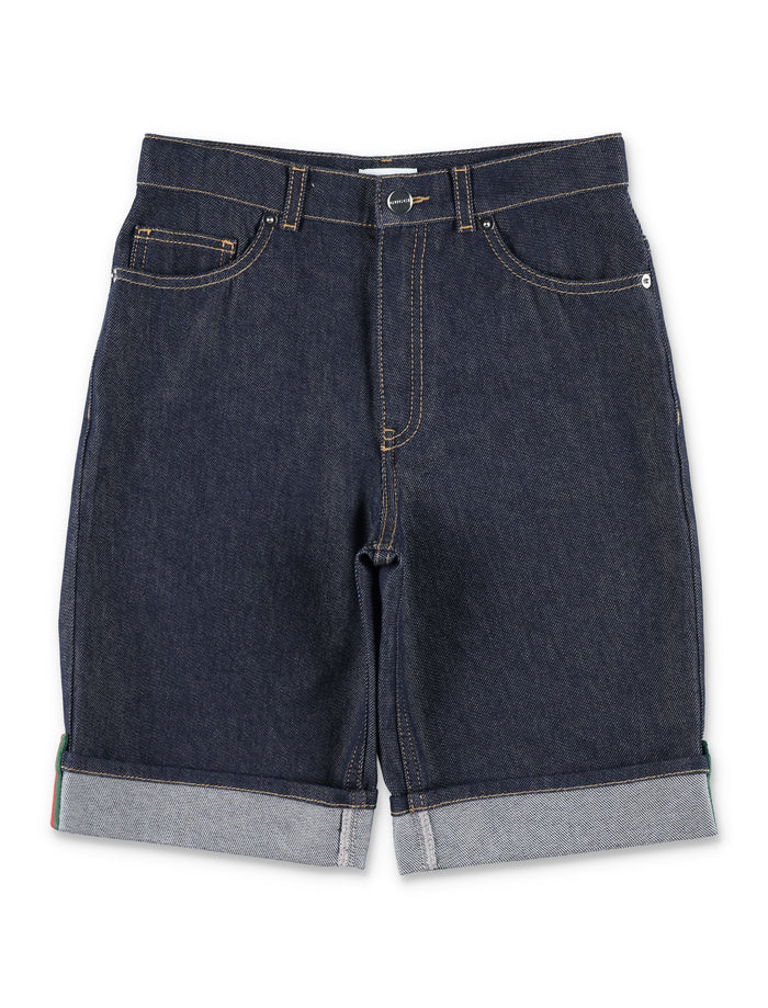 Gucci Denim Shorts for Boys with Web Detail Dark Blue Cotton