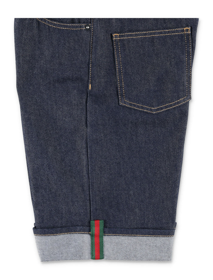 Gucci Denim Shorts for Boys with Web Detail Dark Blue Cotton