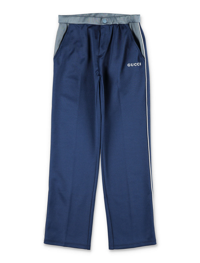 Gucci technical jersey pants for kids Prussian Blue Polyester
