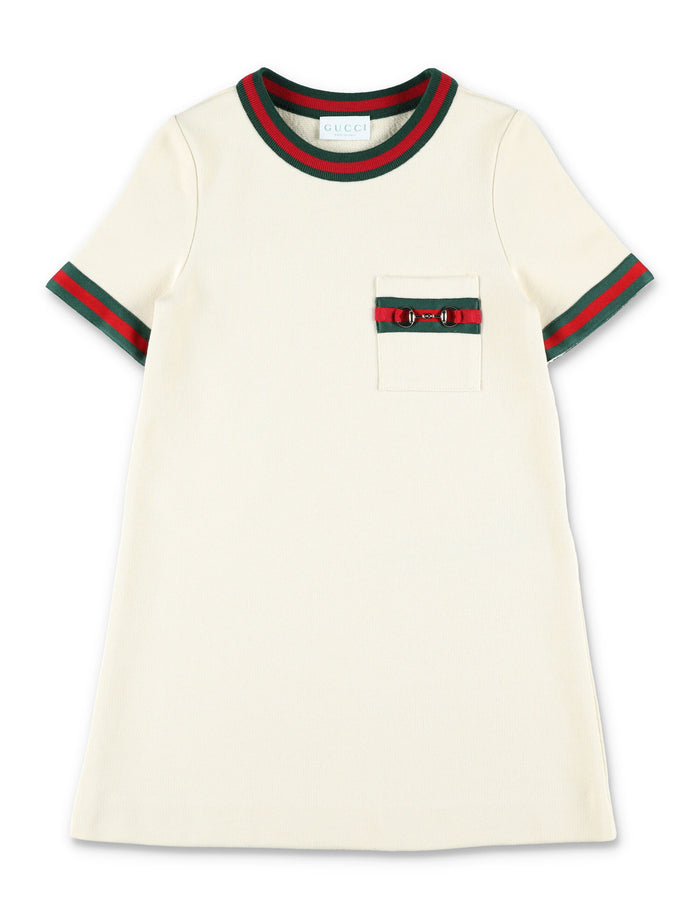Gucci Kids Cotton Horsebit Dress Ivory
