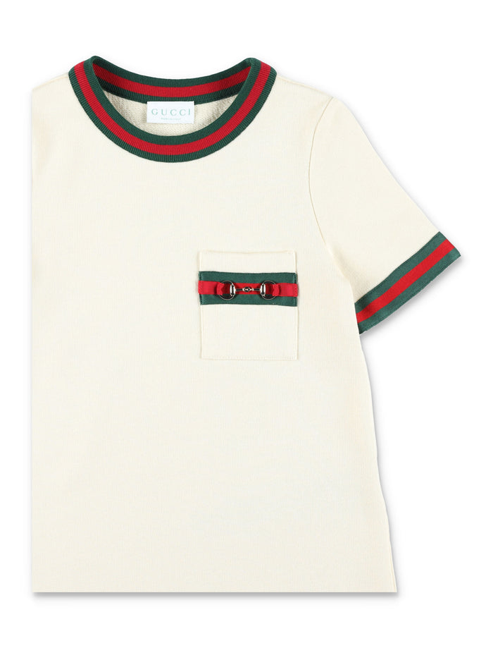 Gucci Kids Cotton Horsebit Dress Ivory
