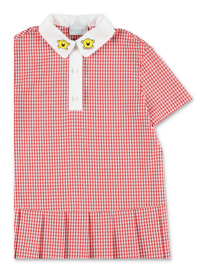 Gucci Girls Checked Cotton Dress Red/white