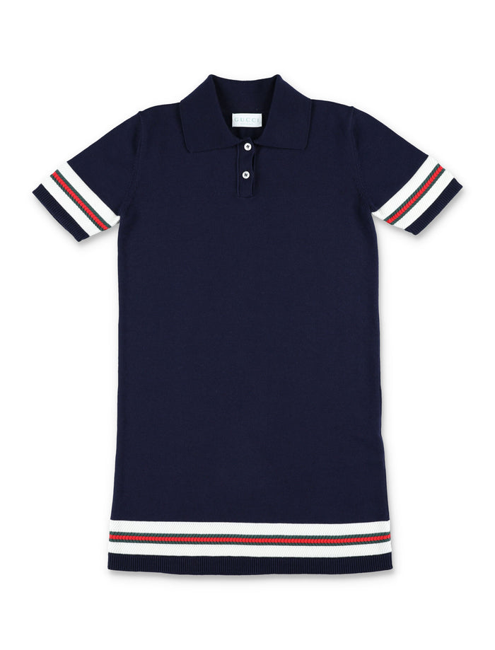 Gucci Web Stripe Polo Dress For Girls Ink/white Cotton
