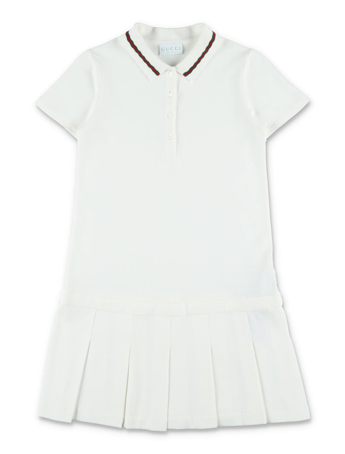 Gucci Girls Cotton Piqué Polo Dress With Web Details New White