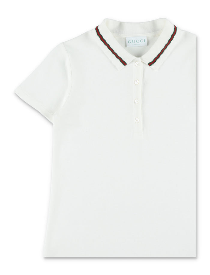 Gucci Girls Cotton Piqué Polo Dress With Web Details New White