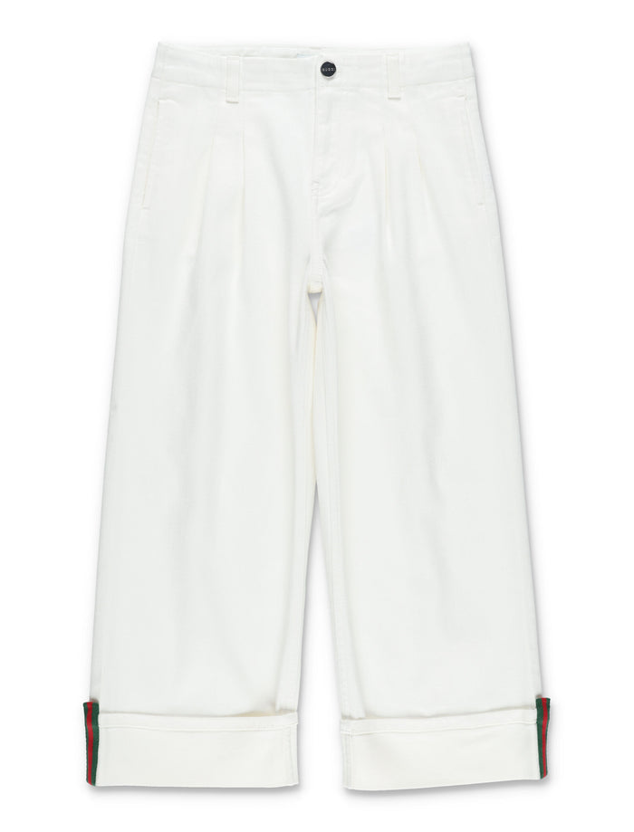 Gucci girls stretch denim pants with Web detail White/mix Cotton