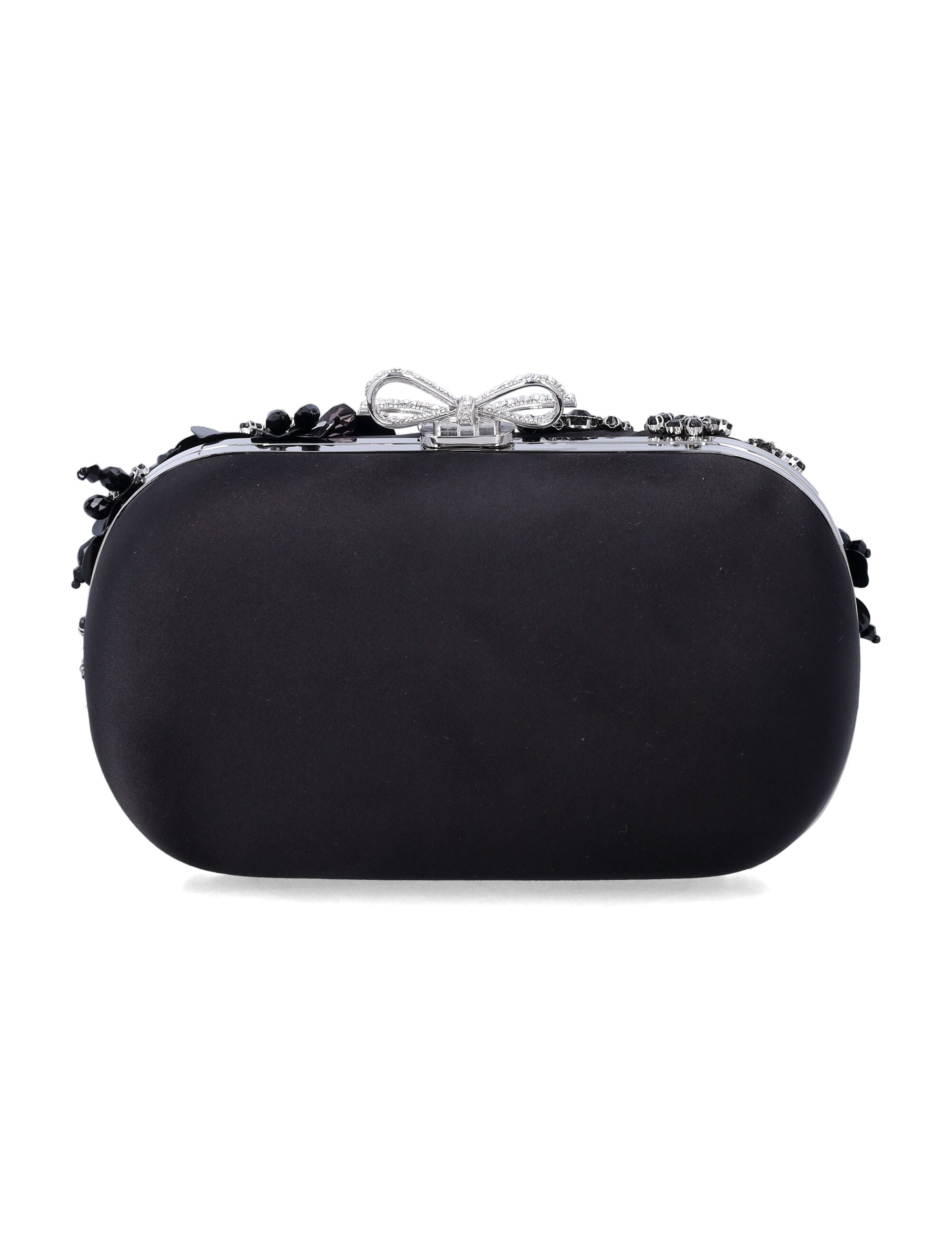Self-Portrait black Satin Floral Crystal clutch Polyester