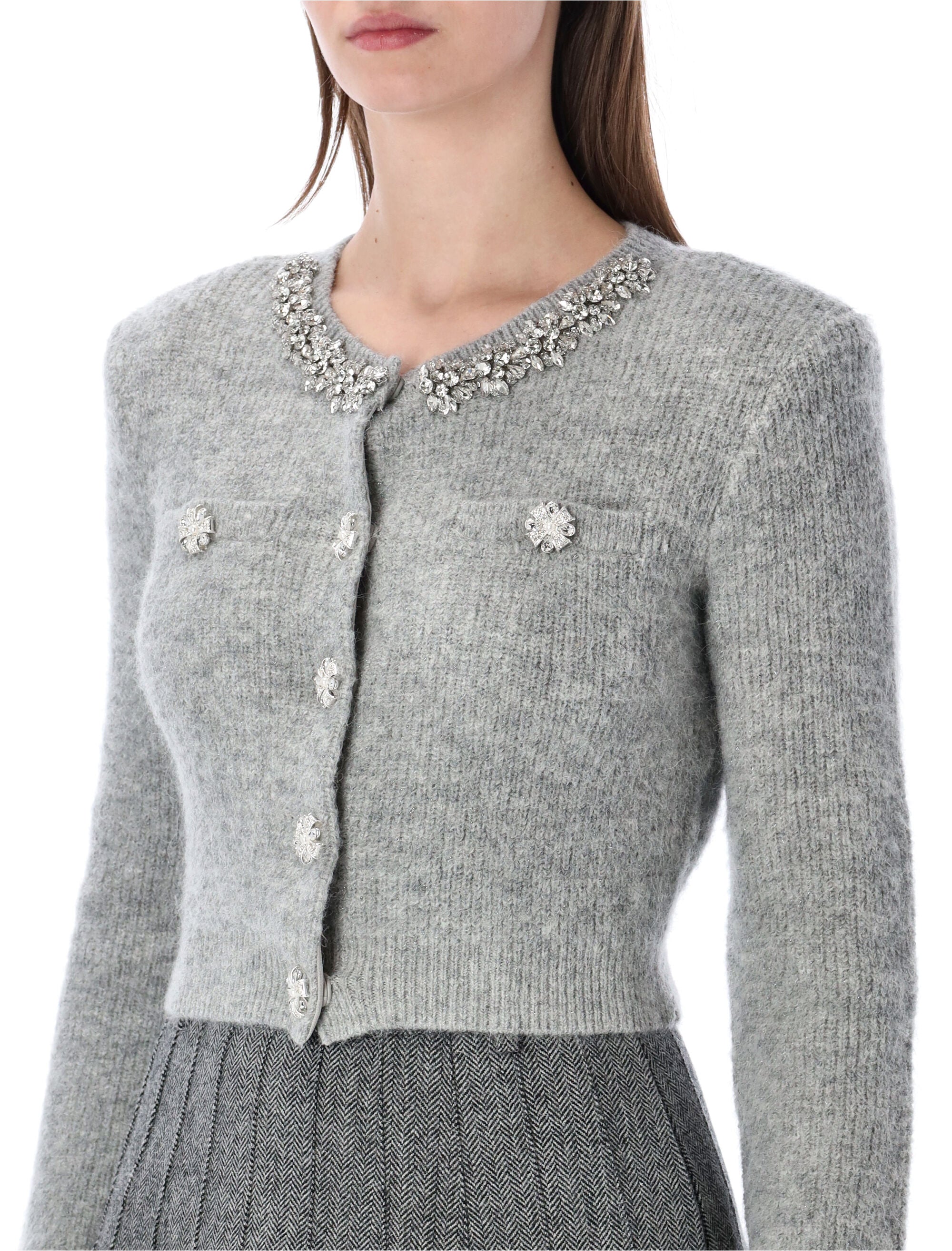Self-Portrait Crystal trim cardigan Grey Polyester
