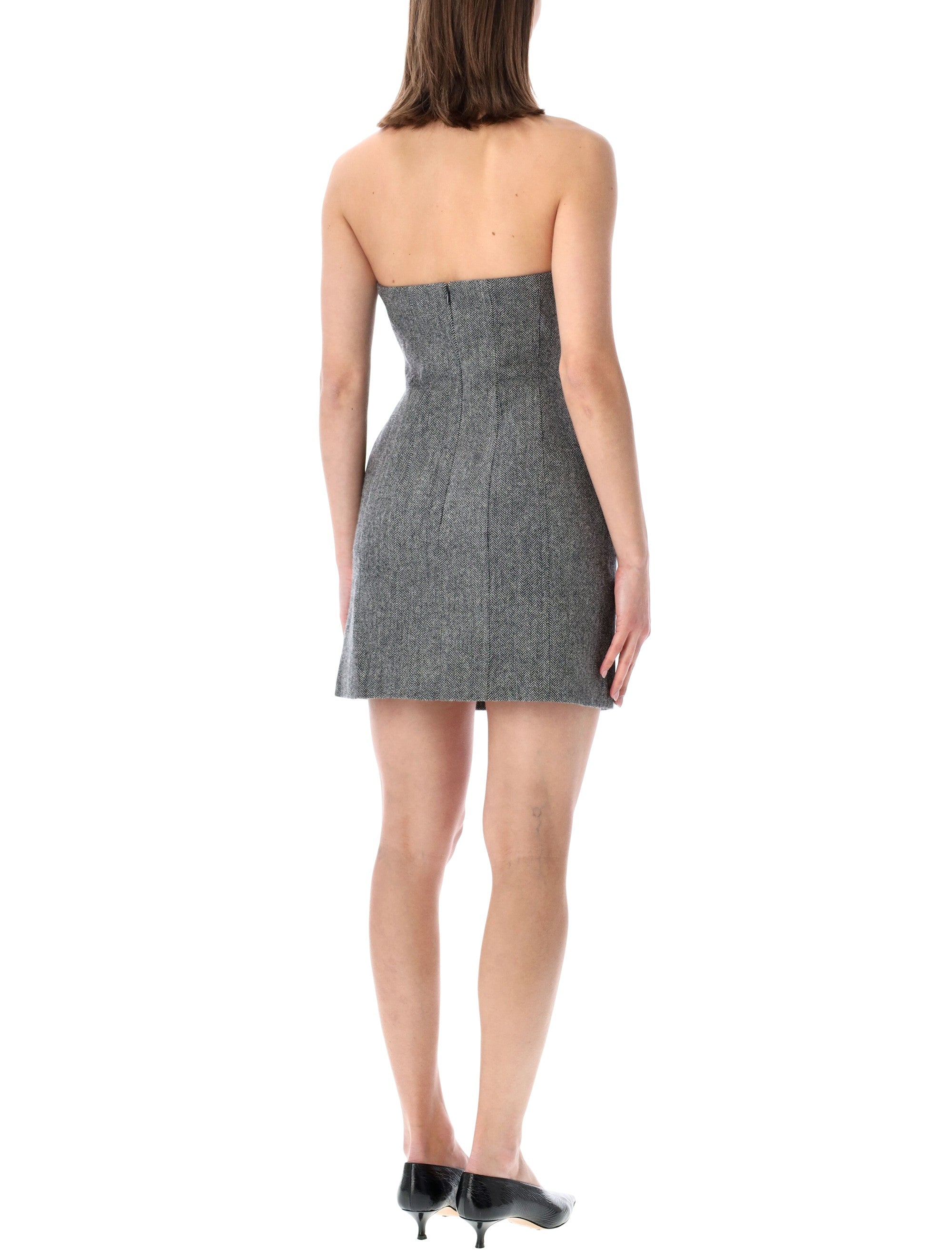 Self-Portrait grey bandeau mini dress Herringbone Wool
