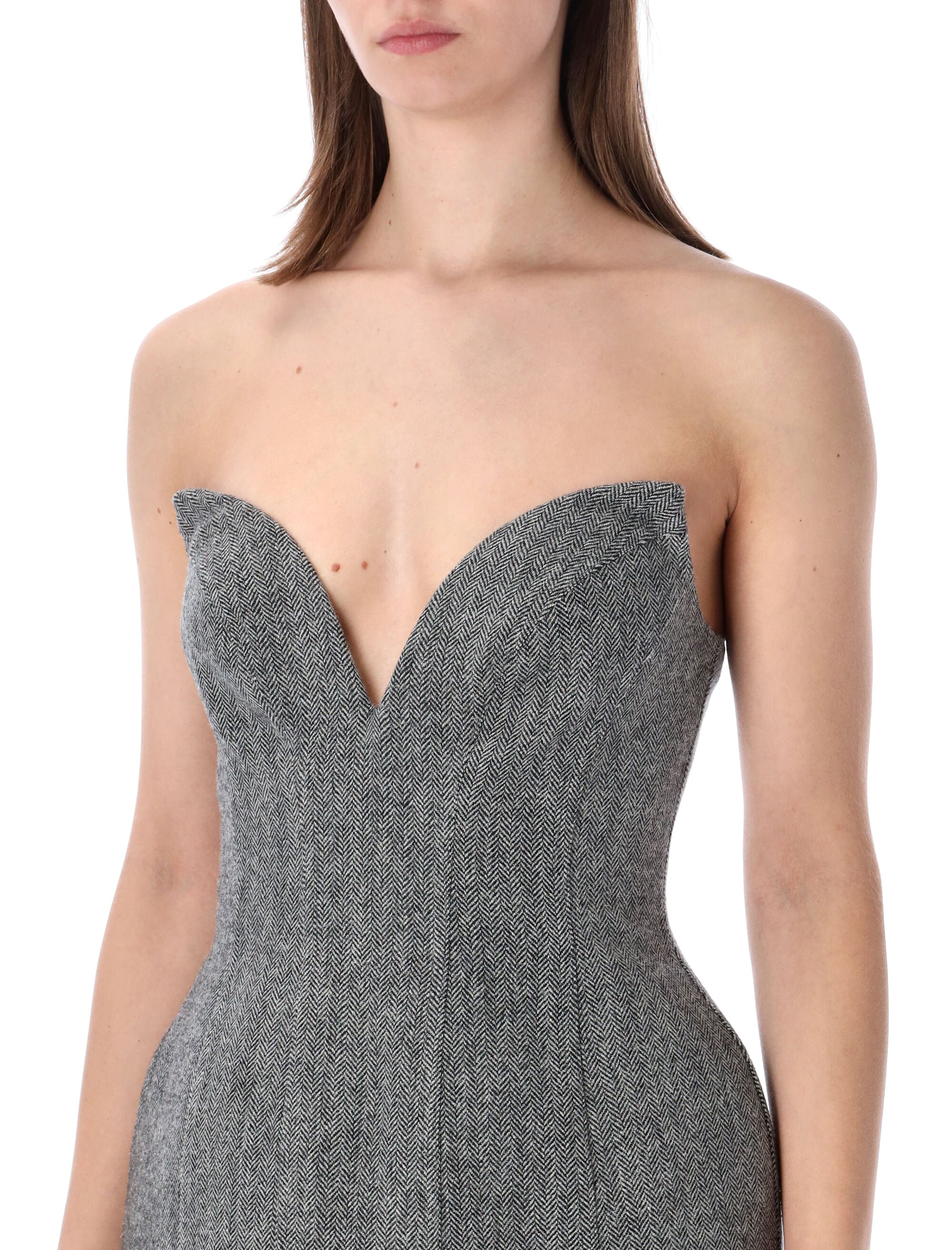 Self-Portrait grey bandeau mini dress Herringbone Wool