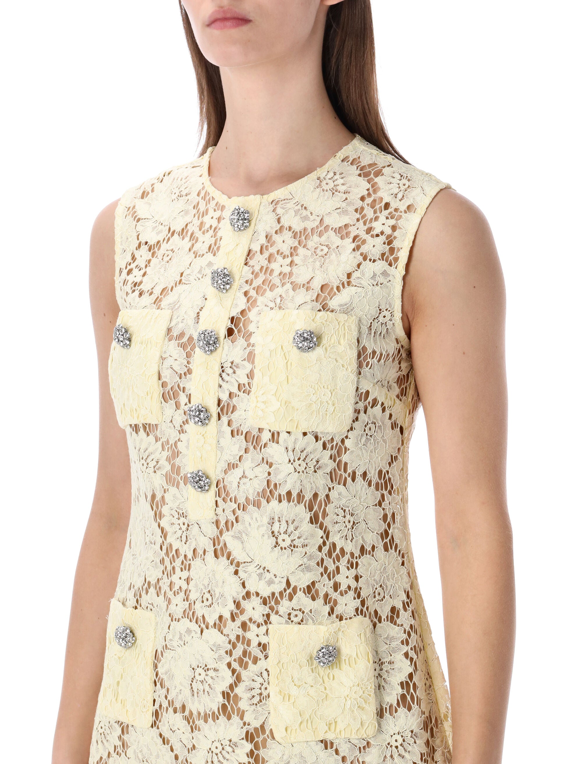 Self-Portrait fine lace mini dress Yellow Polyamide