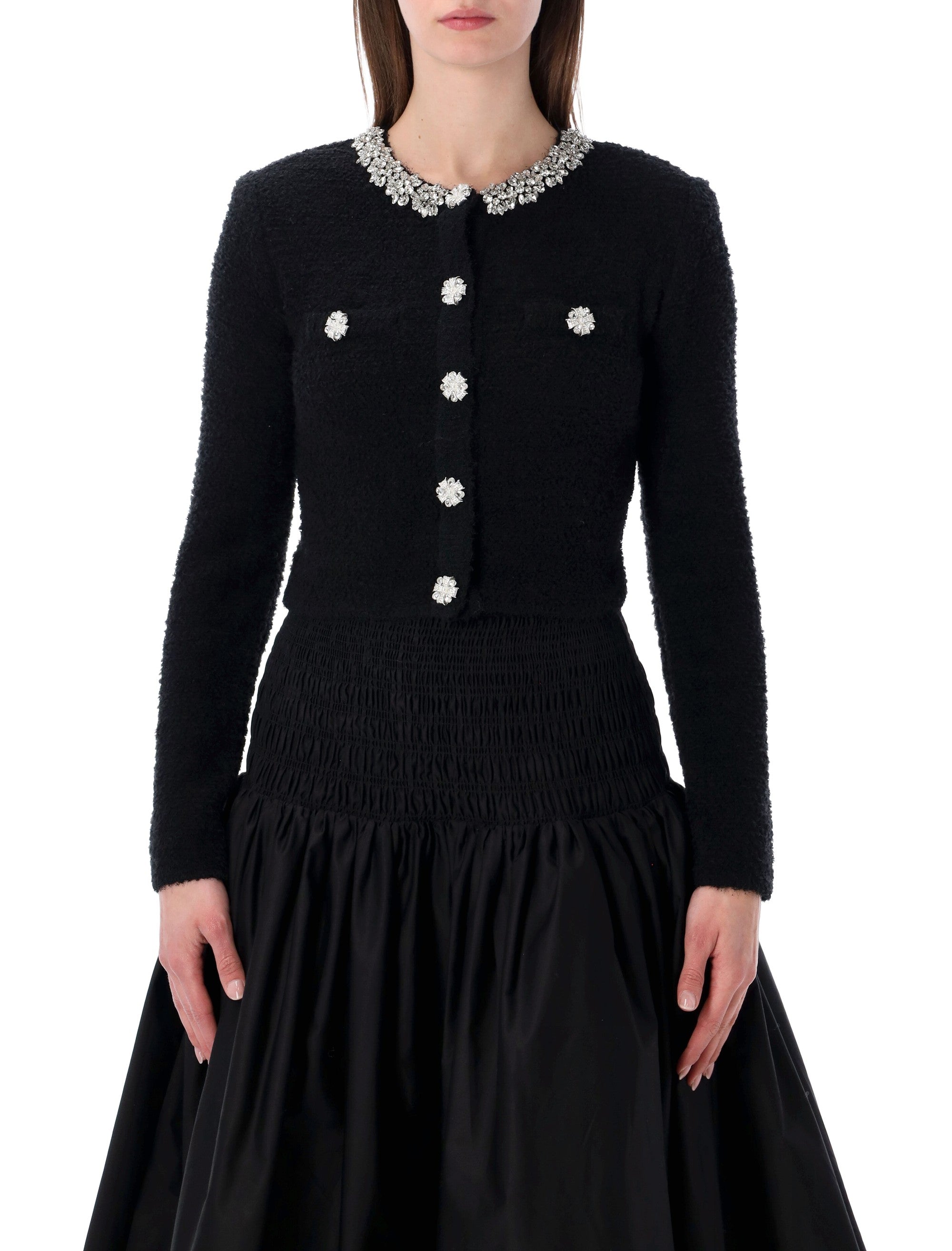 Self-Portrait Black Crystal Trim Cardigan Polyester