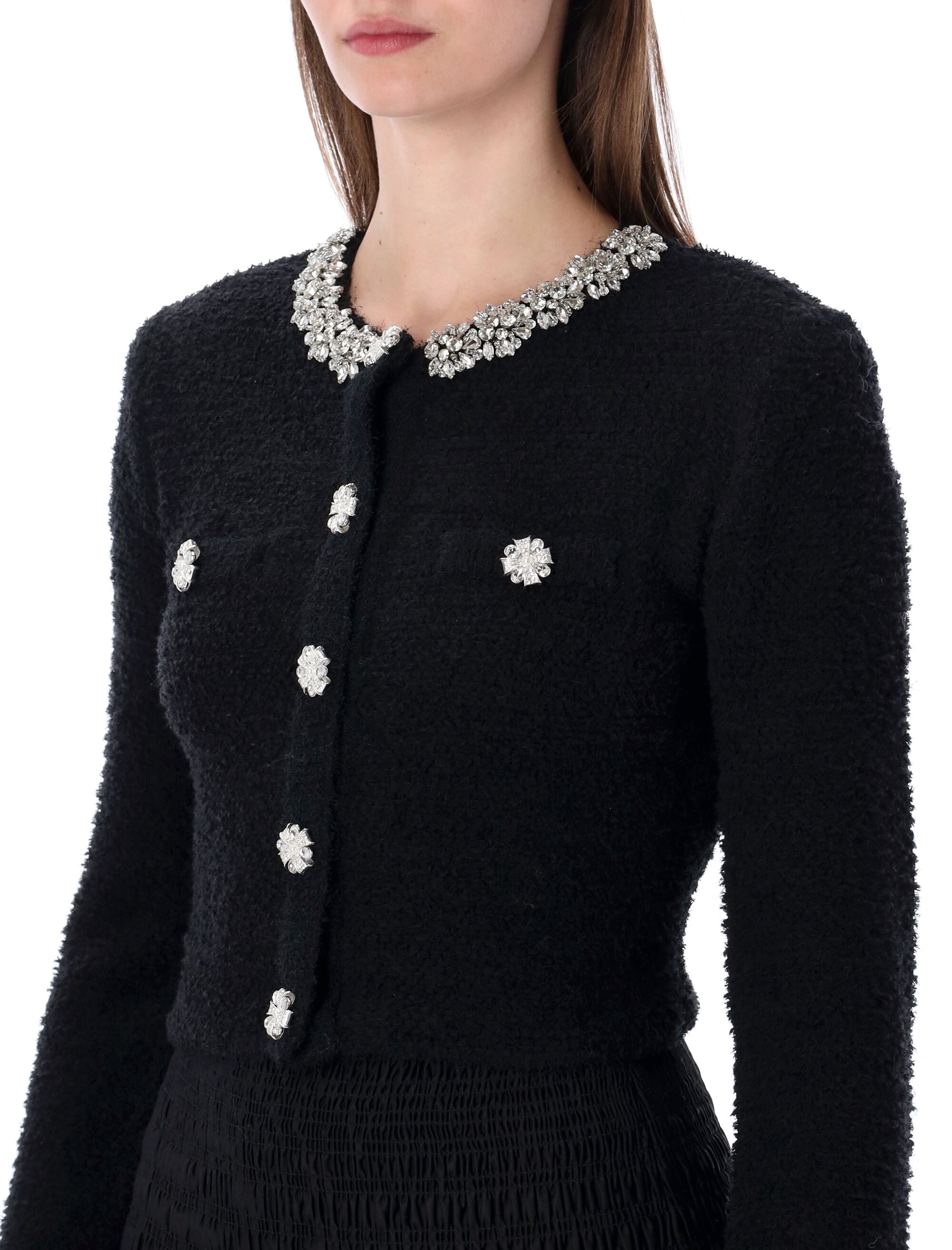 Self-Portrait Black Crystal Trim Cardigan Polyester