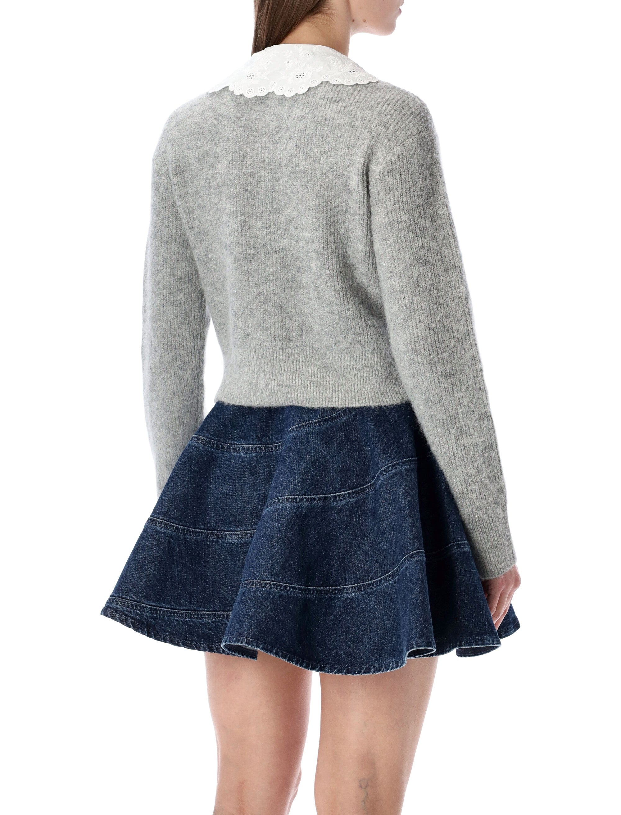 Self-Portrait broderie anglaise collar cardigan Grey Pes