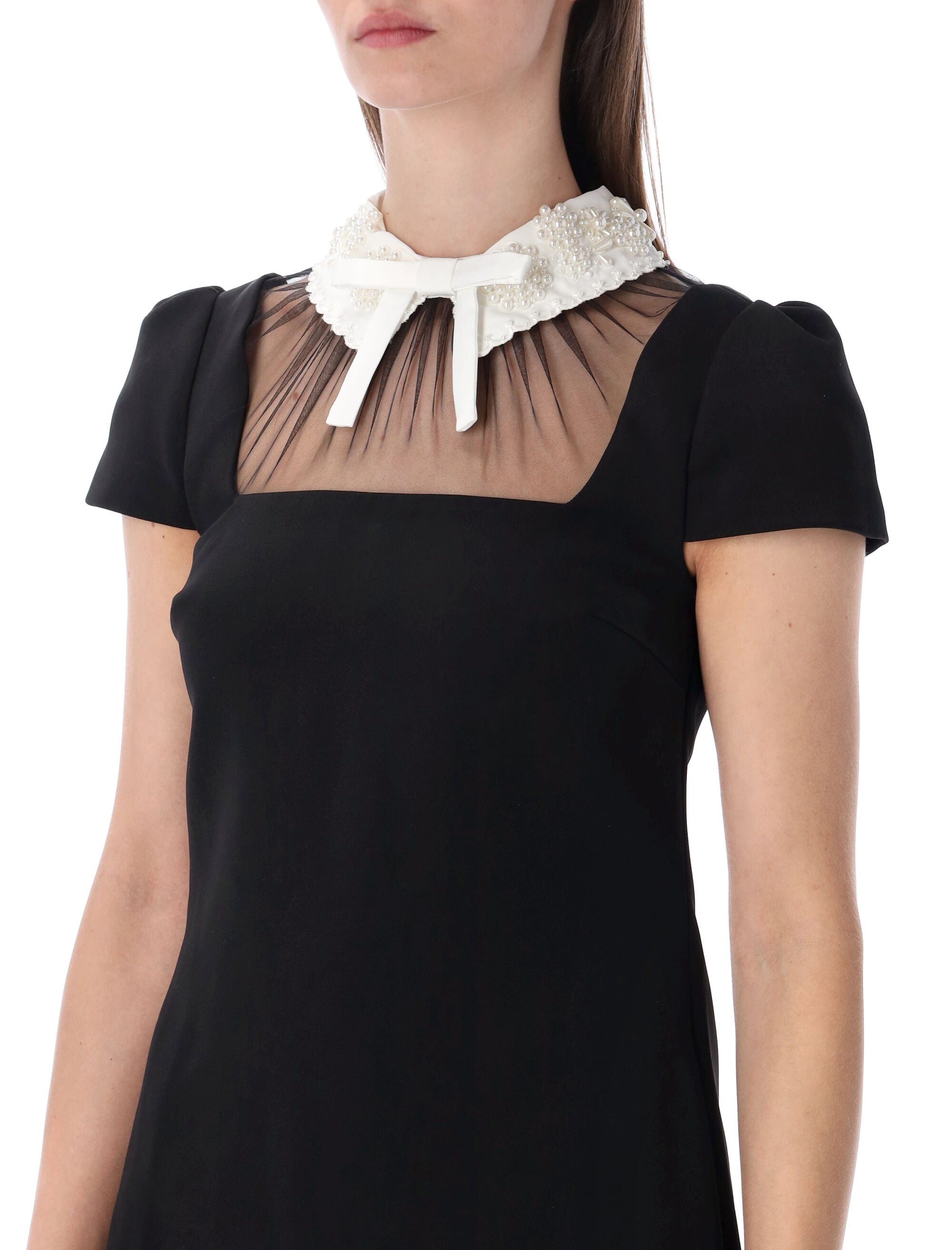 Self-Portrait bow collar mini dress Black Polyester