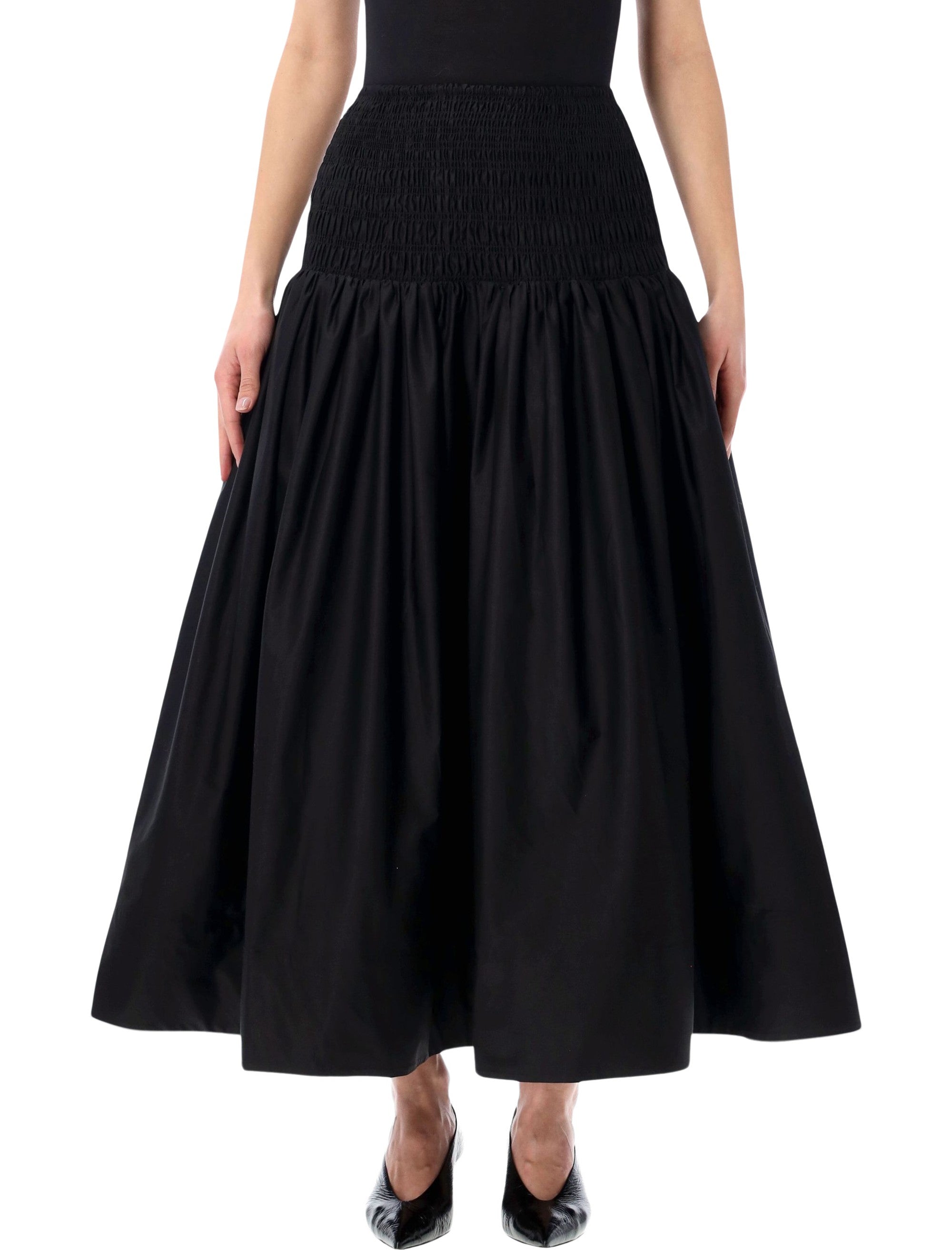 Self-Portrait Cotton Midi Skirt Black