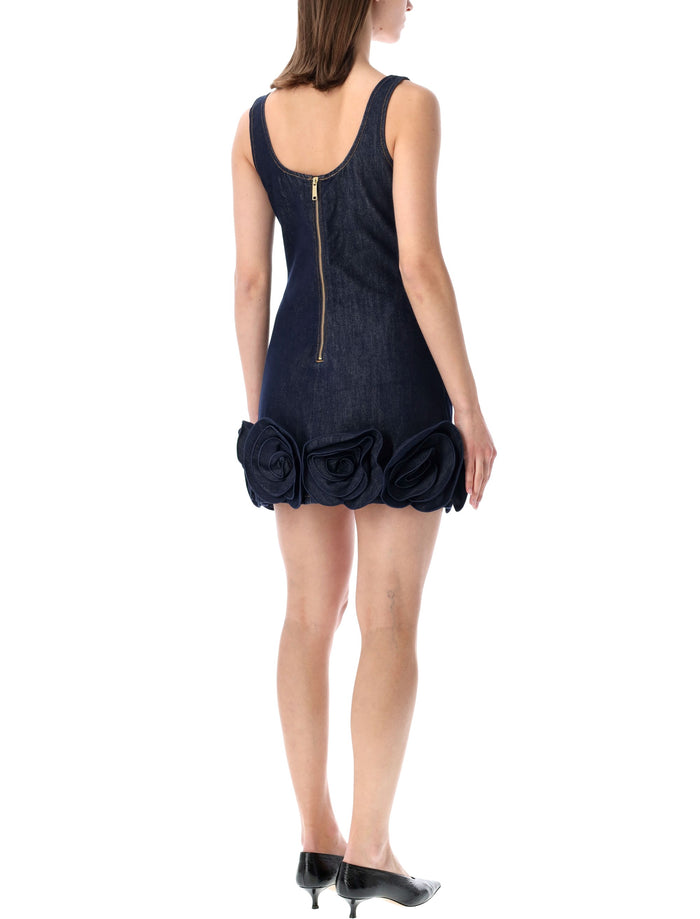 Self-Portrait denim flower mini dress Indigo Blue Cotton