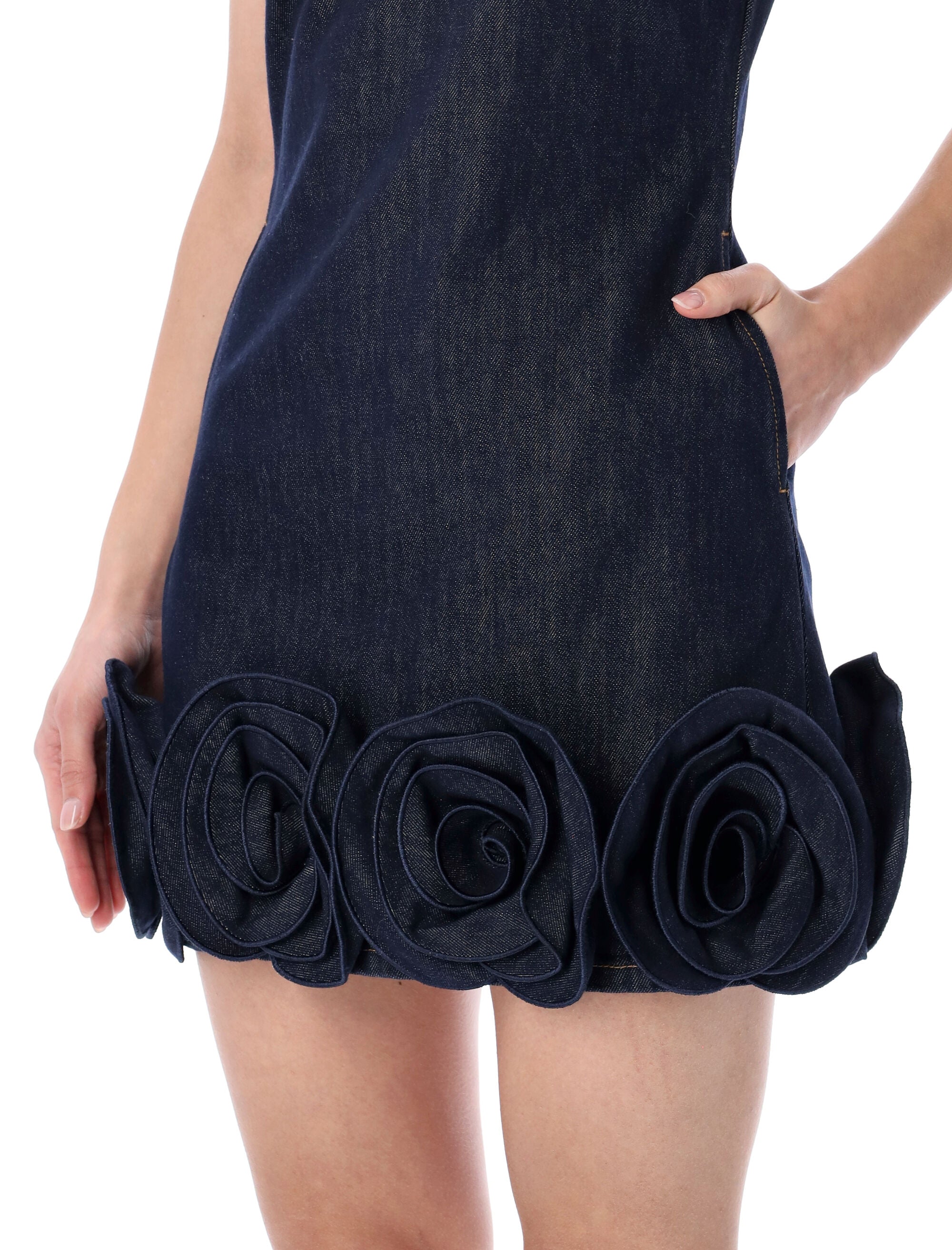 Self-Portrait denim flower mini dress Indigo Blue Cotton