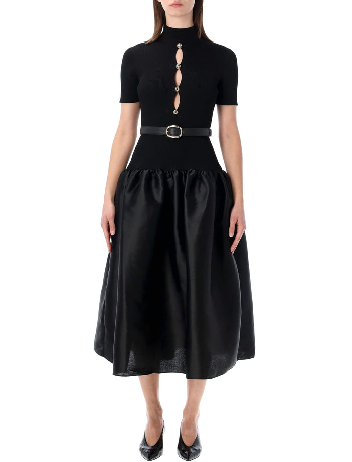 Self-Portrait black knit and taffeta midi dress Viscose