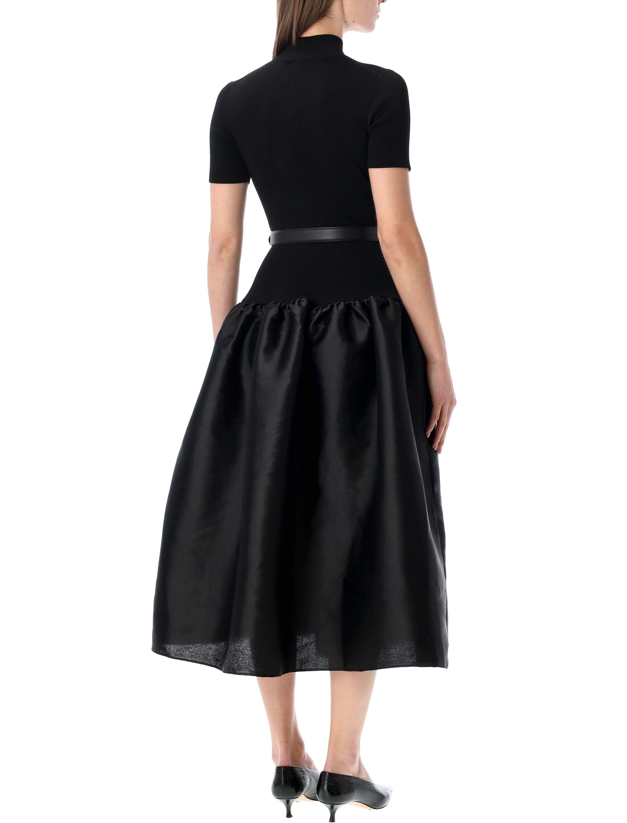 Self-Portrait black knit and taffeta midi dress Viscose