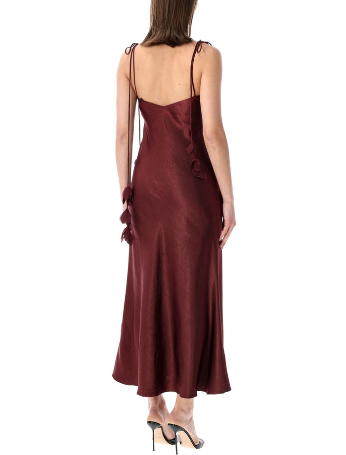 Self-Portrait Burgundy Satin Midi Dress Polyester