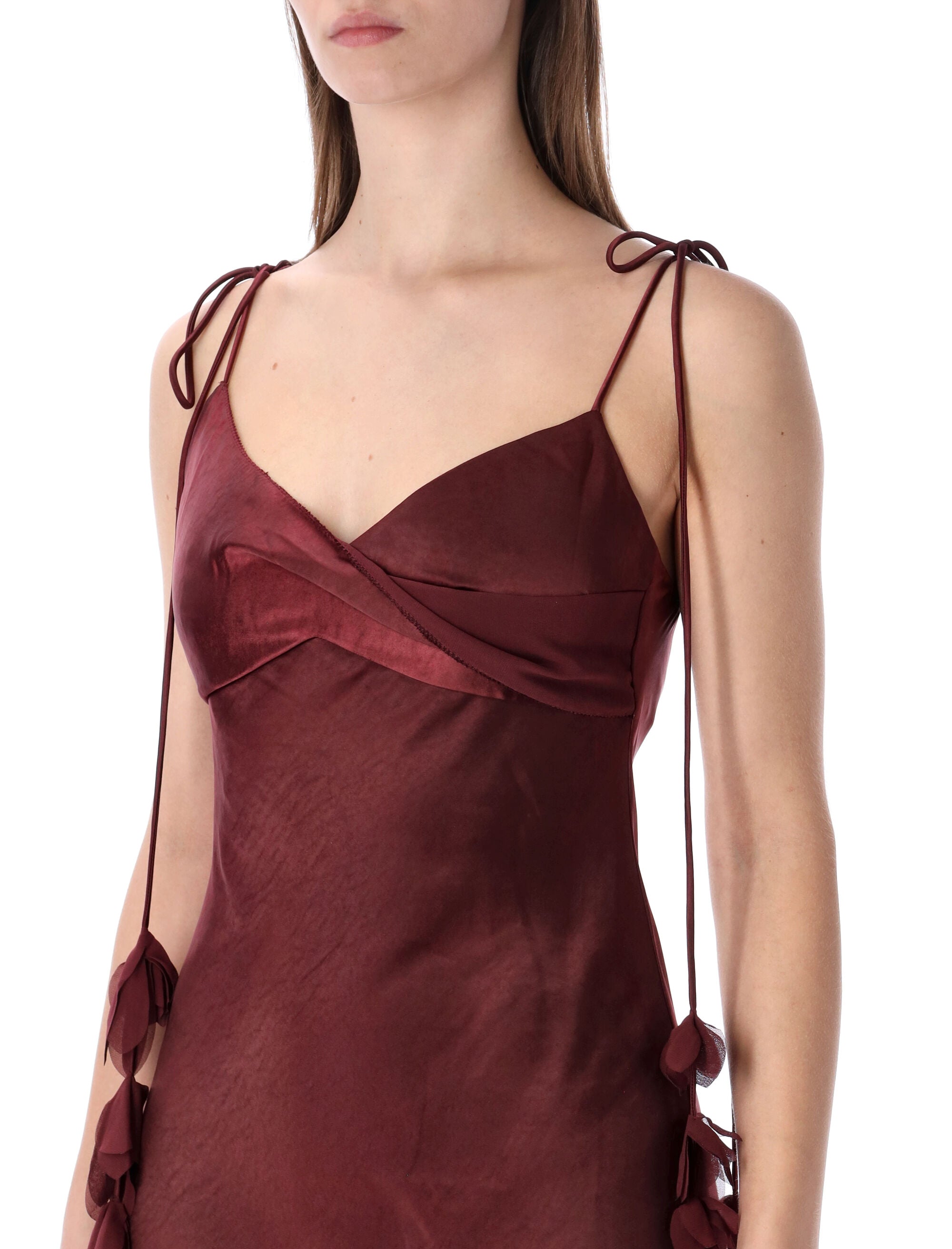 Self-Portrait burgundy satin midi dress Polyester