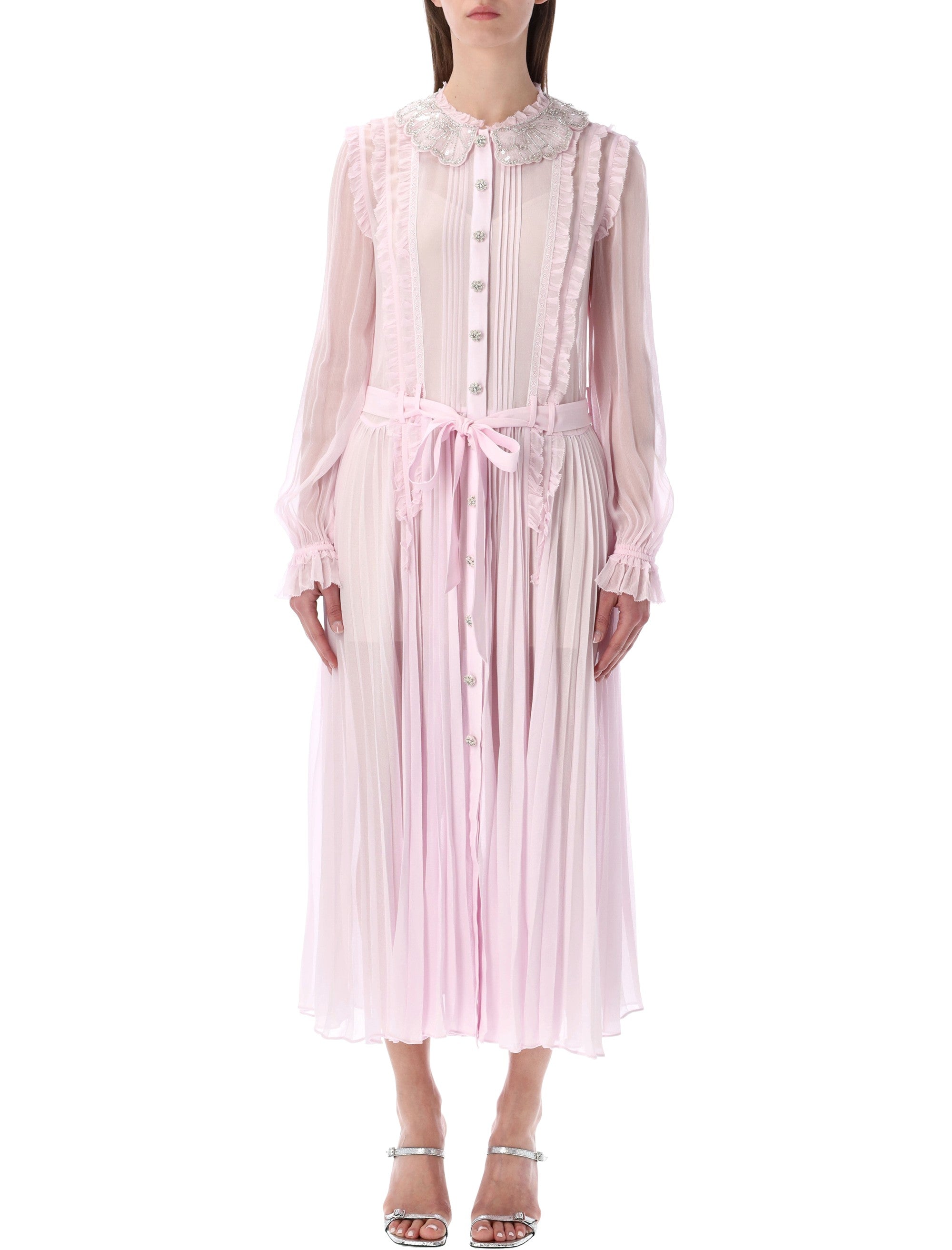 Self-Portrait pink pleated georgette midi dress Viscose