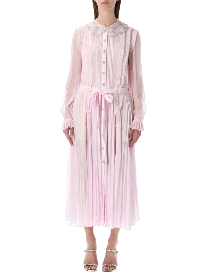 Self-Portrait pink pleated georgette midi dress Viscose