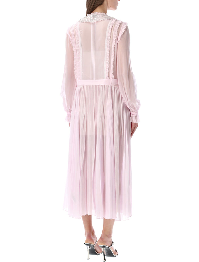Self-Portrait pink pleated georgette midi dress Viscose