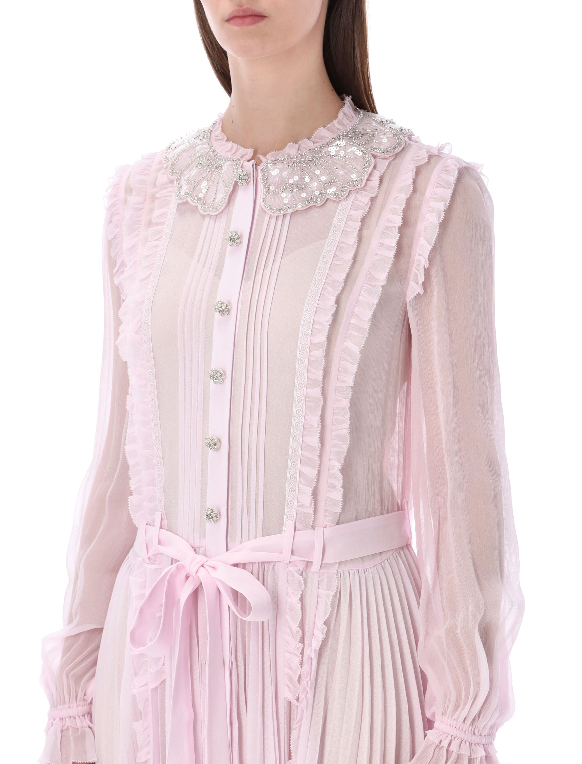 Self-Portrait pink pleated georgette midi dress Viscose