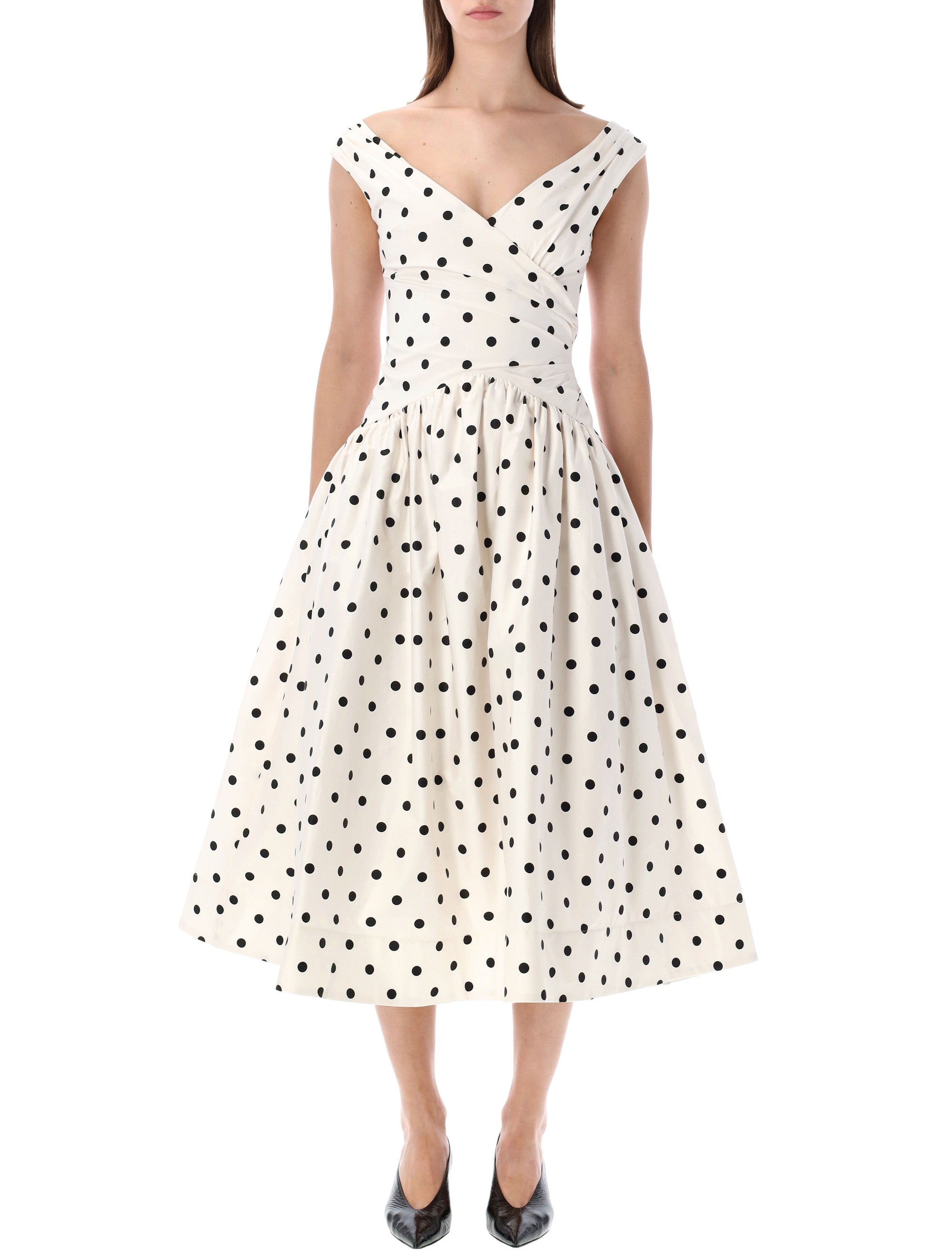 Self-Portrait cream polka dot midi dress Black Cotton Lining