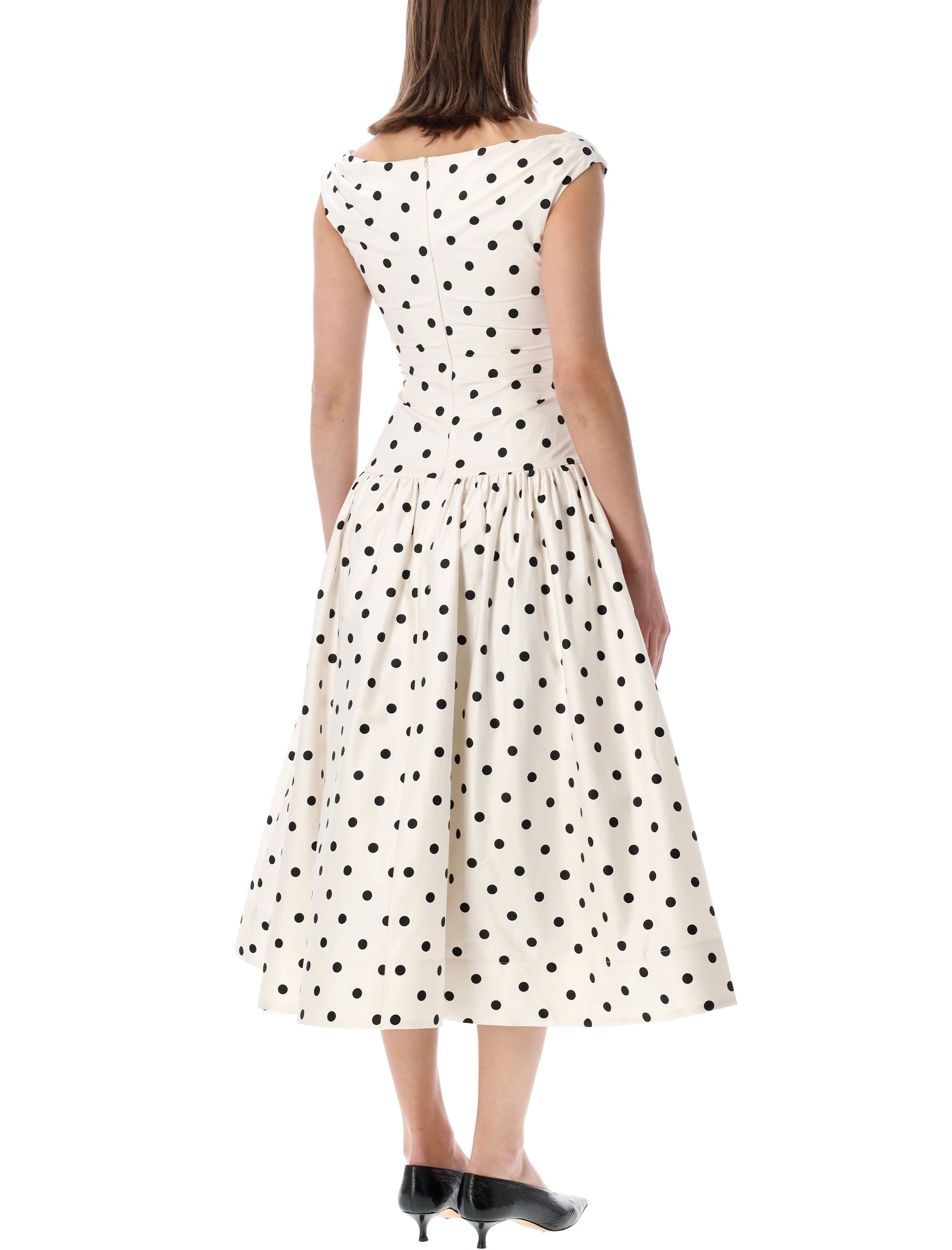 Self-Portrait cream polka dot midi dress Black Cotton Lining