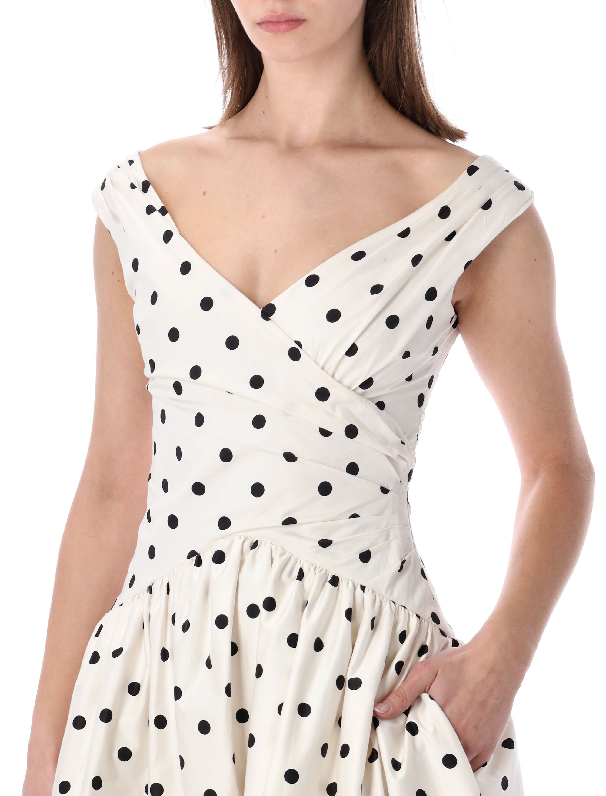 Self-Portrait cream polka dot midi dress Black Cotton Lining