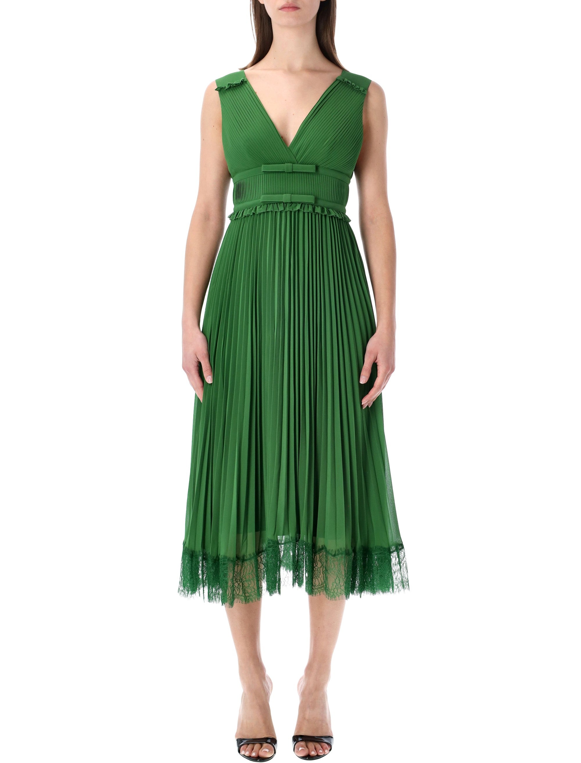 Self-Portrait green chiffon midi dress Polyester