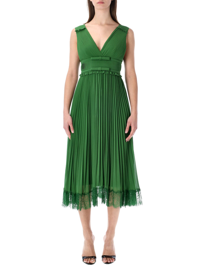 Self-Portrait green chiffon midi dress Polyester