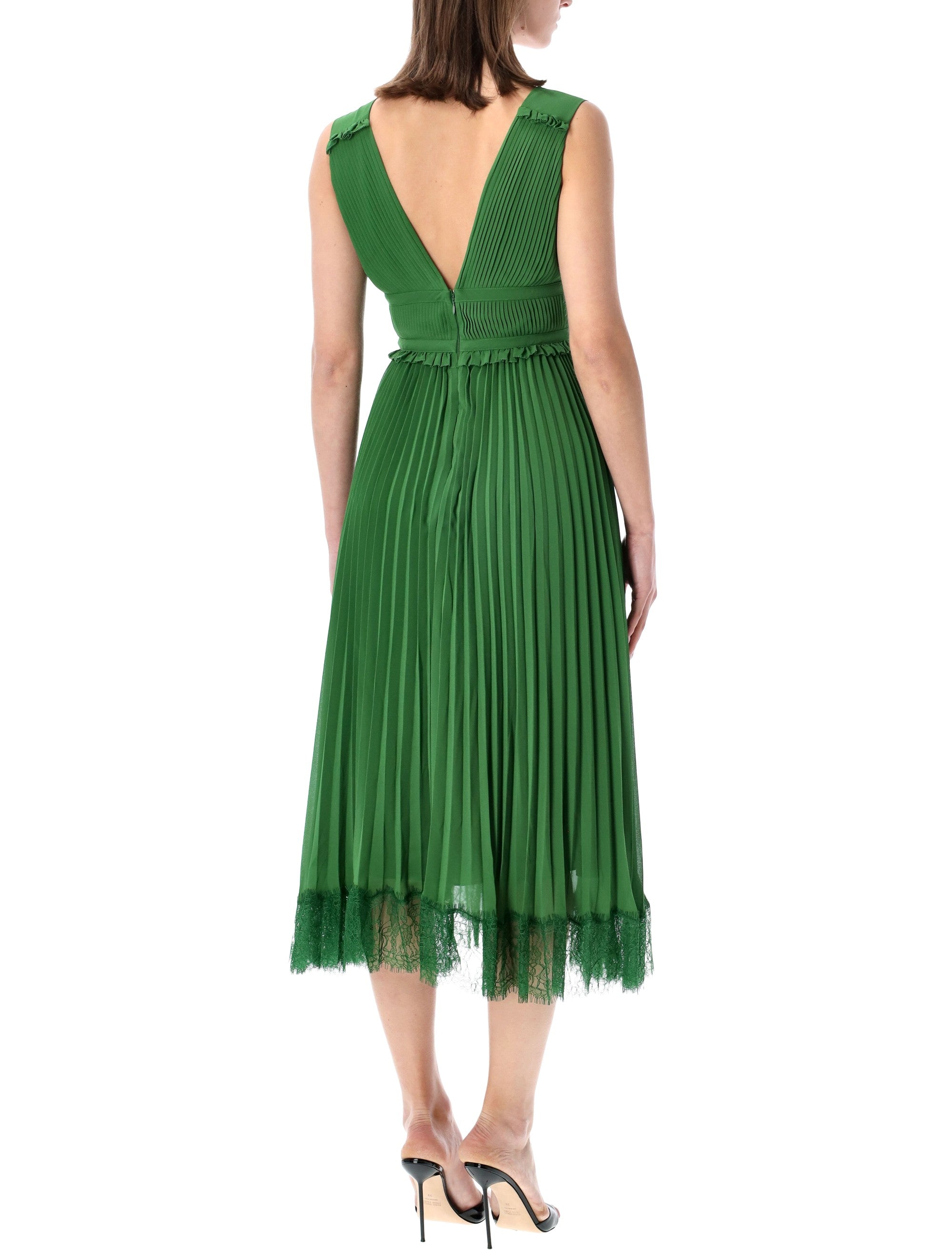 Self-Portrait green chiffon midi dress Polyester
