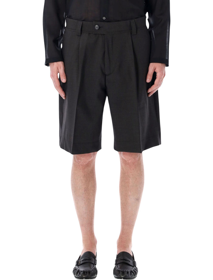 Mfpen Pinstripe Wool Pleated Tailored Shorts Dark Grey