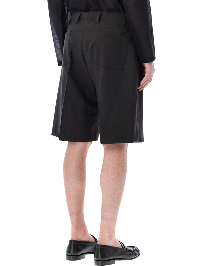 Mfpen Pinstripe Wool Pleated Tailored Shorts Dark Grey