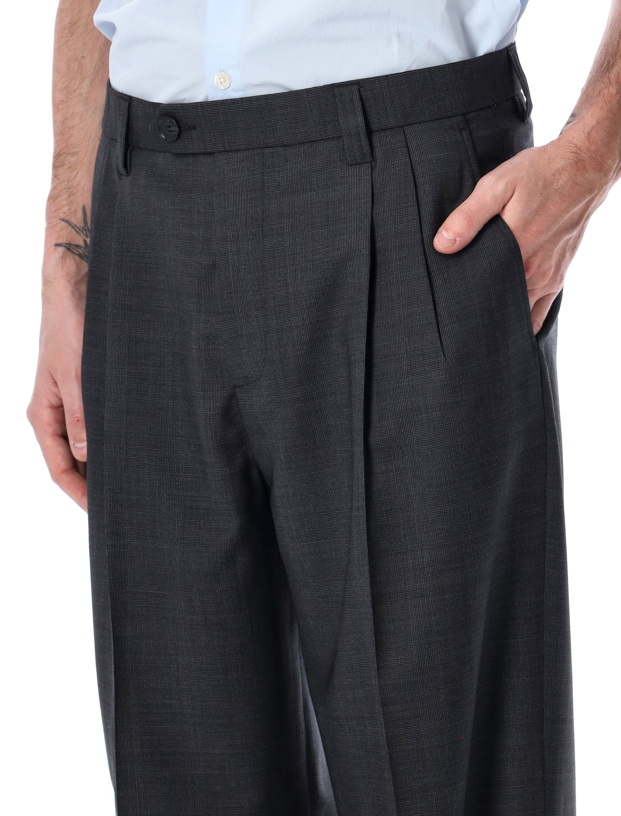 Mfpen Classic wide straight wool trousers Grey Check Lining Pant