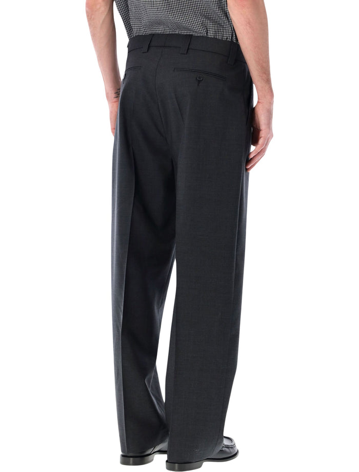 Mfpen Service Wide Straight Tropical Wool Trousers Dark Grey