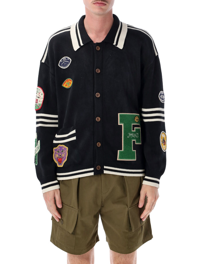 Found Varsity Patch Cardigan Wash Black Cotton