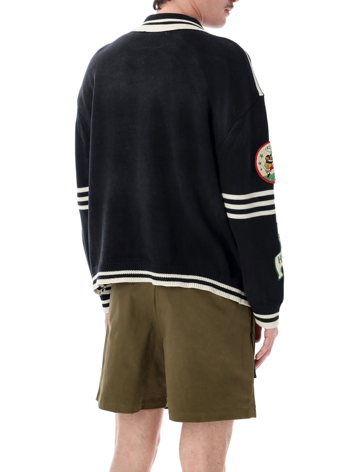 Found Varsity Patch Cardigan Wash Black Cotton