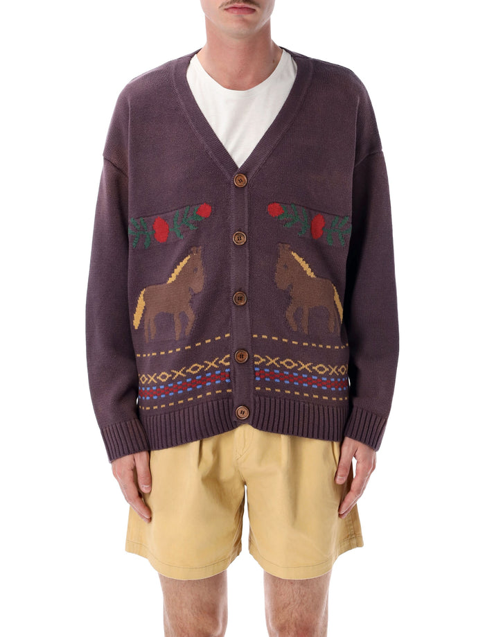 Found Horse Jacquard Cardigan Wash Purple Cotton
