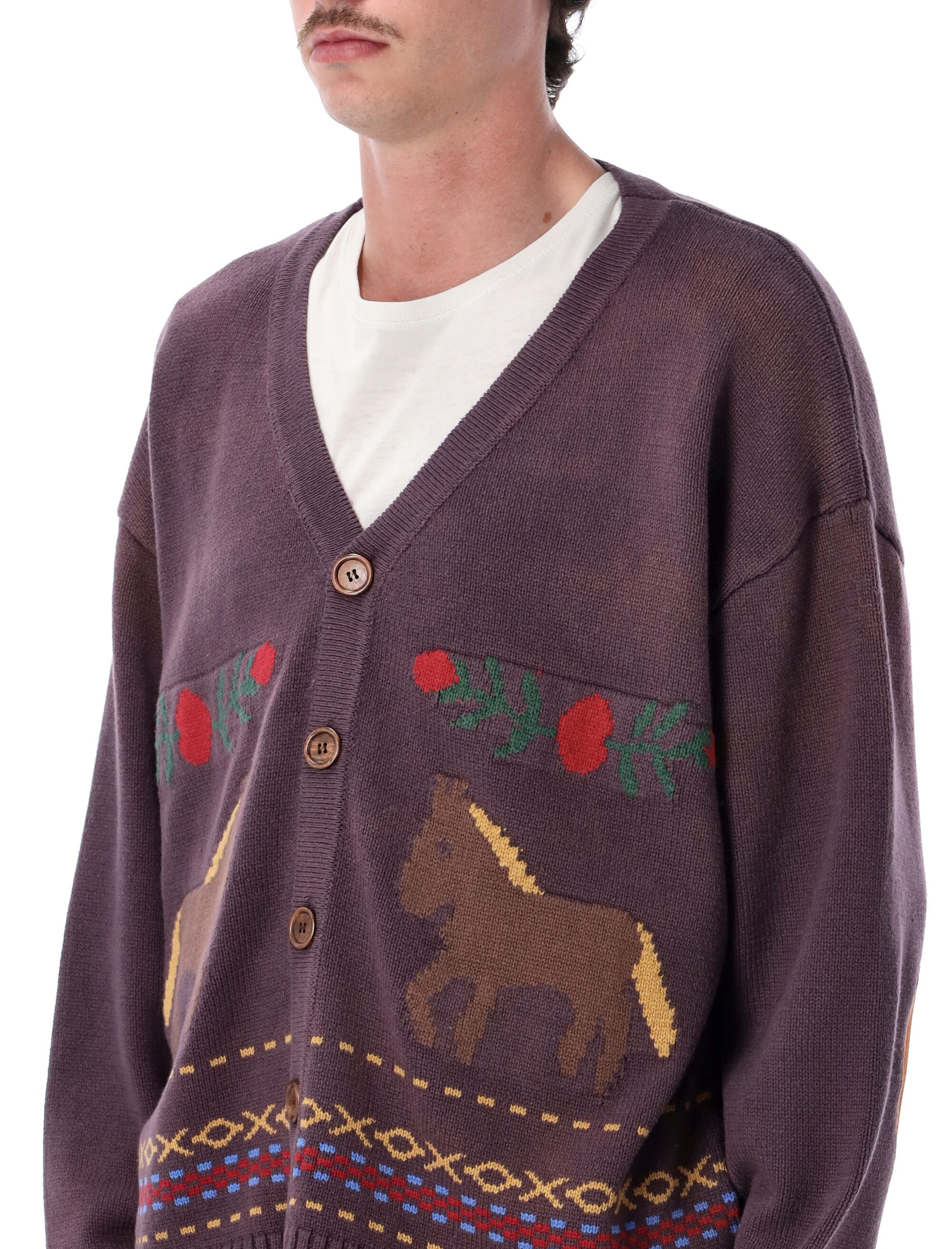 Found Horse Jacquard Cardigan Wash Purple Cotton