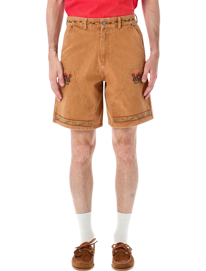 Found Canvas Embroidered Shorts Vintage Tan Cotton
