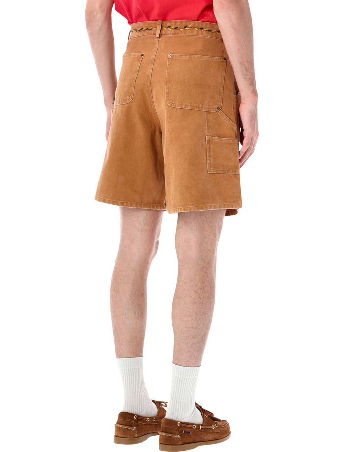 Found Canvas Embroidered Shorts Vintage Tan Cotton
