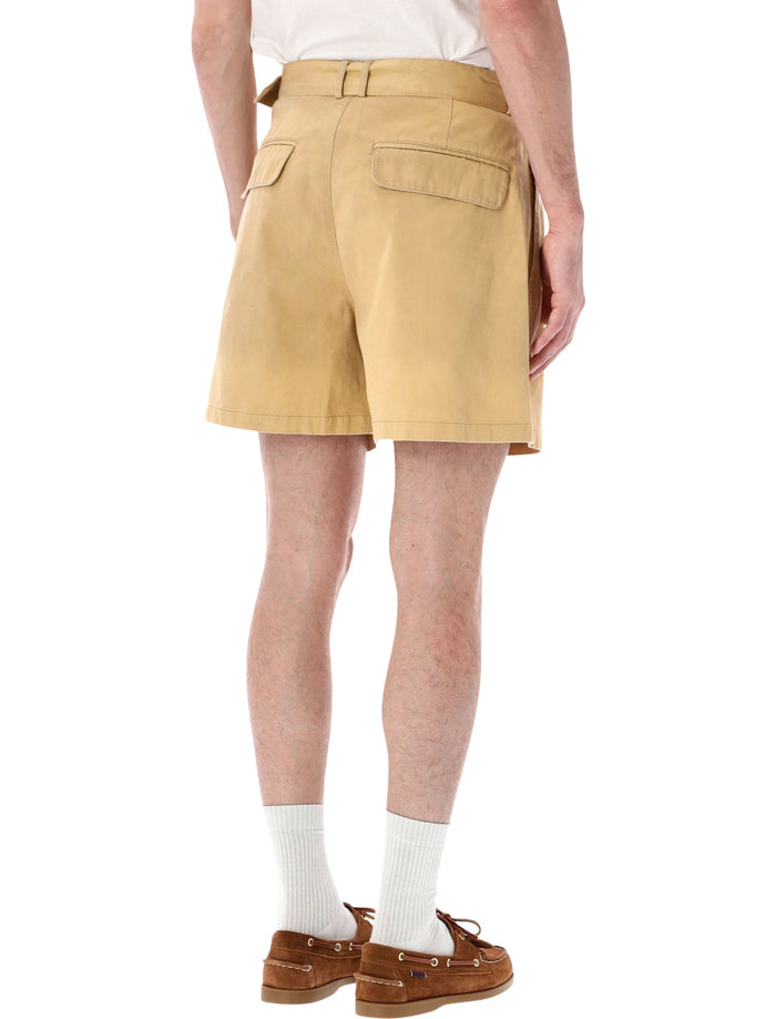 Found Belted Pleated Shorts Wash Sand Cotton