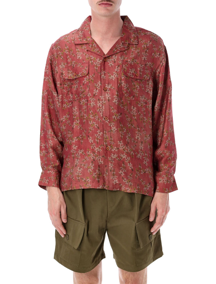 Found Floral Camp Shirt Dark Red Viscose